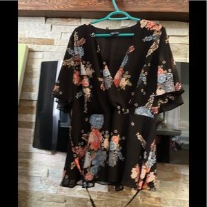 City Chic black floral wraparound, size 18